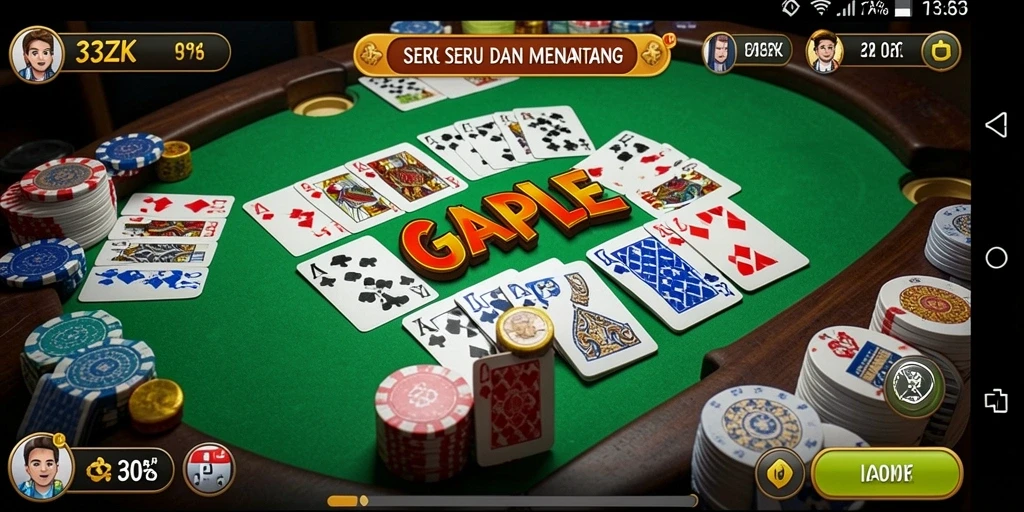Screenshot utama 33ZK menampilkan suasana permainan Gaple yang seru.
