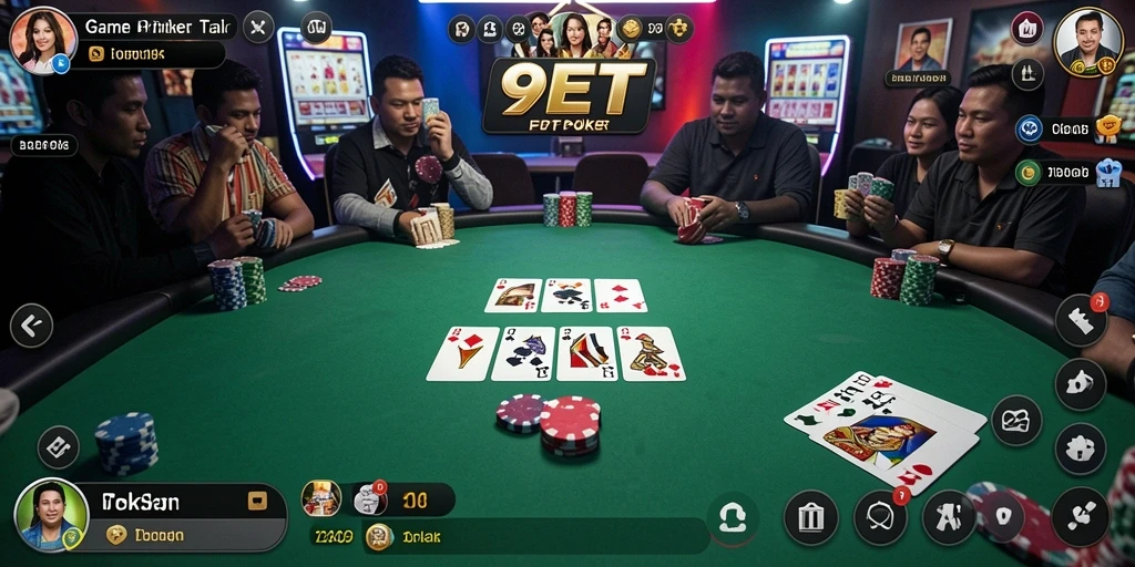 Tangkapan layar gameplay <strong>9ET</strong> menampilkan pemain yang asyik bermain poker.
