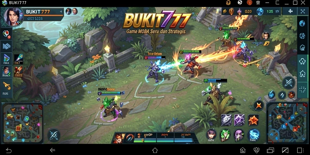Gameplay seru BUKIT777 dengan aksi MOBA yang mendebarkan.