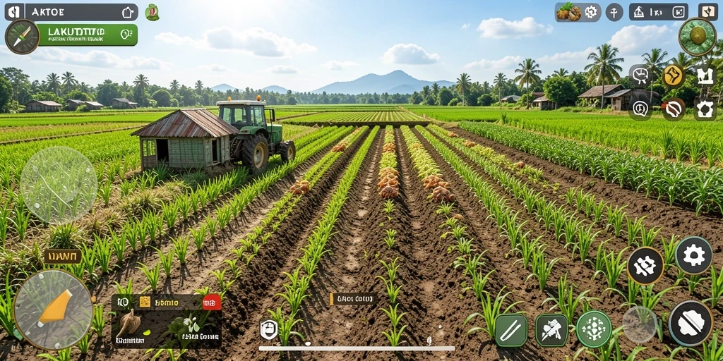 Tampilan gameplay menarik dalam LAKUTOTO yang menunjukkan aktivitas pertanian.