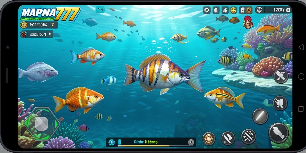 Tampilan screenshot MAPNA777 menampilkan aksi seru dalam memancing ikan.