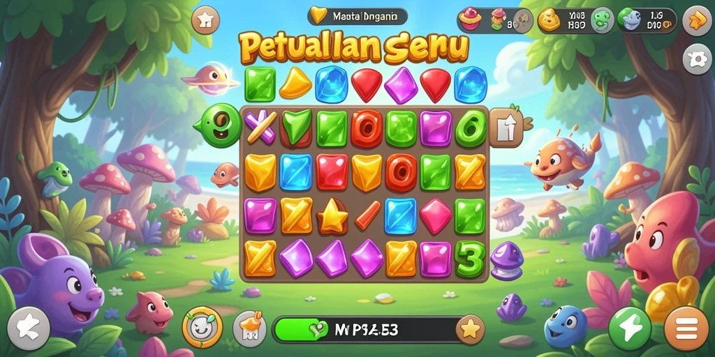 Tangkapan layar menunjukkan gameplay seru dari PP123 dalam genre Match-3.