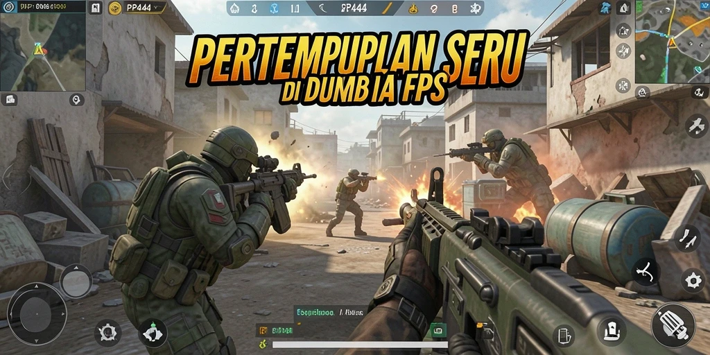 Tangkapan layar utama PP444 menunjukkan aksi seru dalam pertempuran FPS.