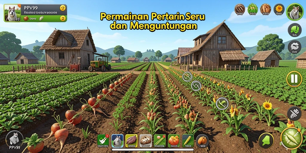 Screenshot gameplay PPV99 yang menunjukkan aktivitas bertani.