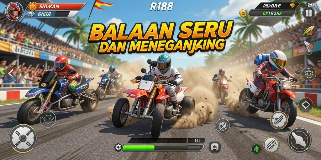Gameplay RI188 yang menampilkan aksi balapan seru dan mendebarkan.