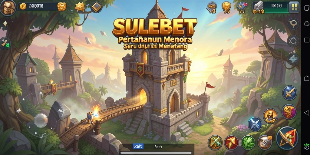 Gameplay SULEBET menampilkan serangan menara yang intens dan strategis.