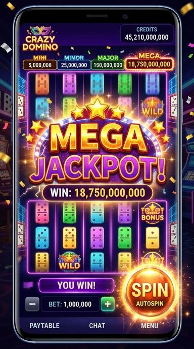 Tampilan utama aplikasi crazydomino yang menarik.
